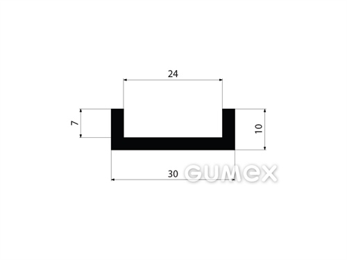 Pryžový profil tvaru "U", 10x30/24mm, 70°ShA, EPDM, -40°C/+100°C, černý